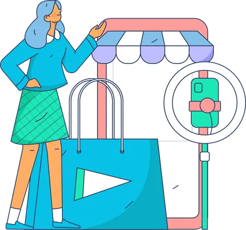 Woman is doing shopping podcast  Illustration