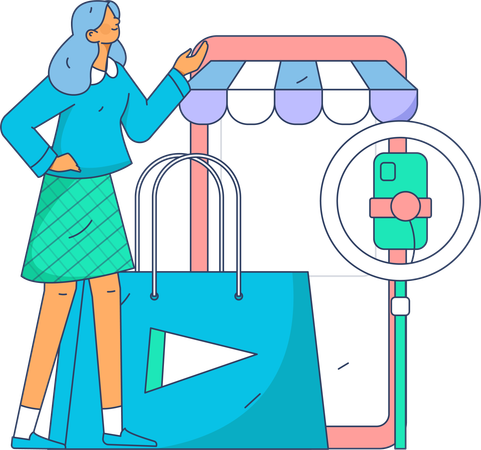 Woman is doing shopping podcast  Illustration