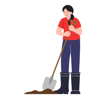 Woman is doing shoveling  Illustration