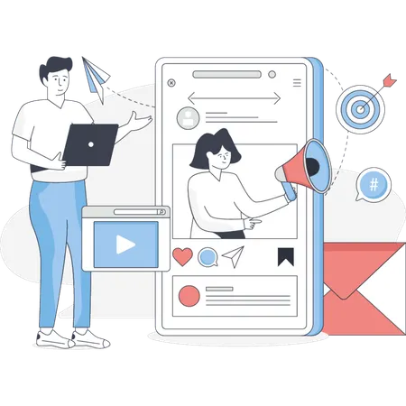 Woman is doing social media adversisting  Illustration