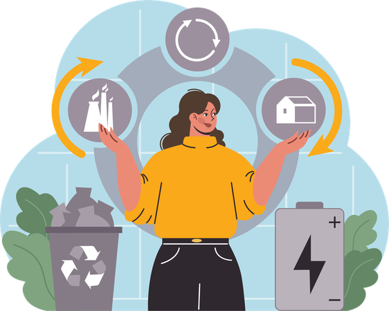 Woman is doing waste management  Illustration