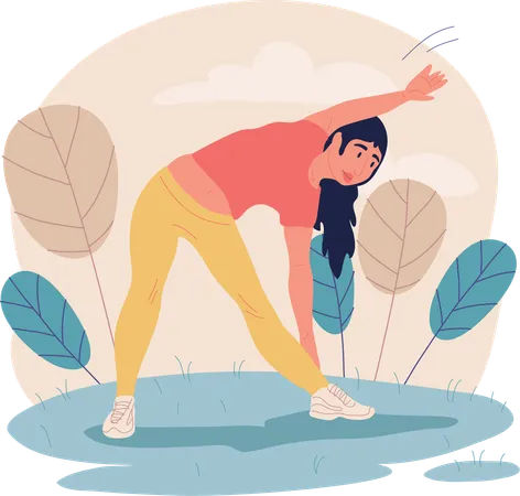 Woman is doing yoga in garden  Illustration