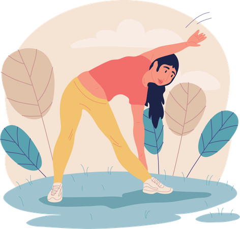 Woman is doing yoga in garden  Illustration