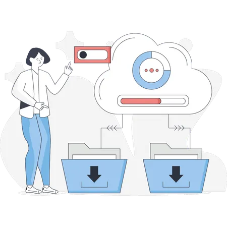Woman is downloading data in folder  Illustration
