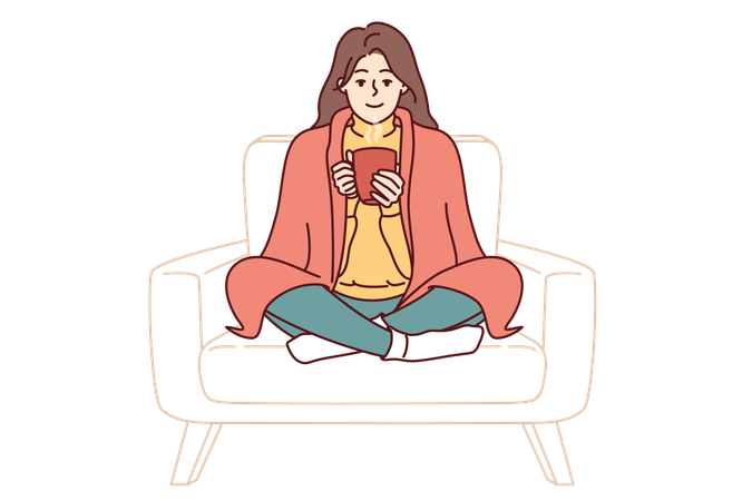 Woman is drinking cup of coffee in winter season  Illustration