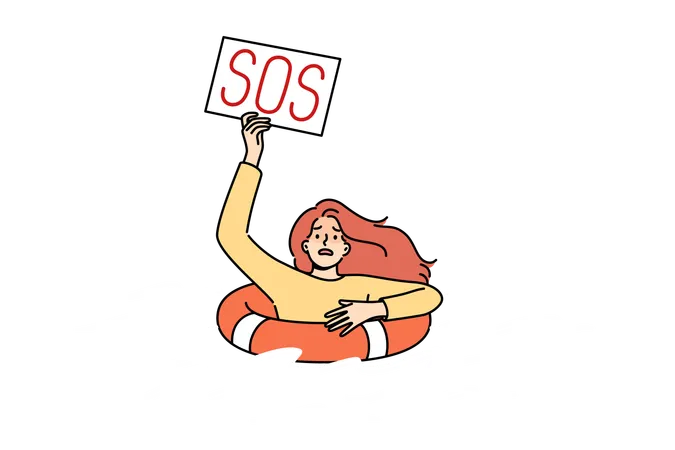 Woman is drowning asking for help  Illustration