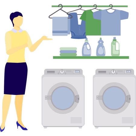 Woman is drying wash clothes  Illustration