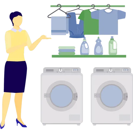 Woman is drying wash clothes  Illustration