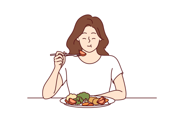 Woman is eating diet meal  Illustration