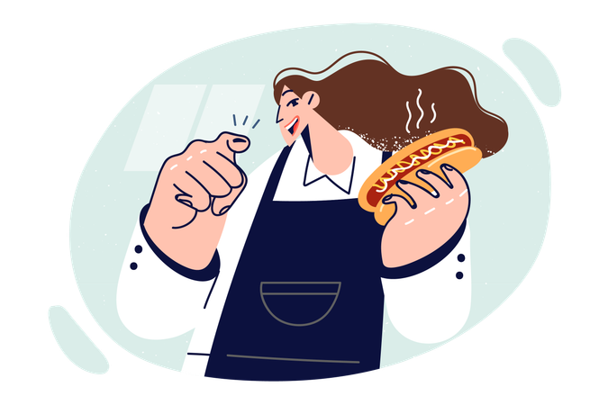 Woman is eating hamburger  イラスト