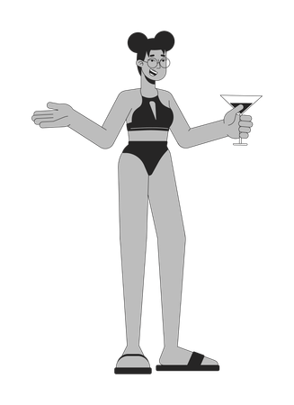 Woman is enjoying at pool party  일러스트레이션