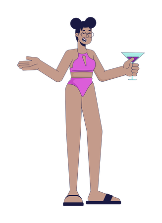 Woman is enjoying at pool party  일러스트레이션