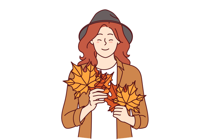Woman is enjoying autumn season  Illustration