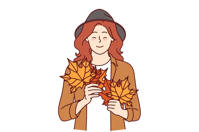 Woman is enjoying autumn season  Illustration