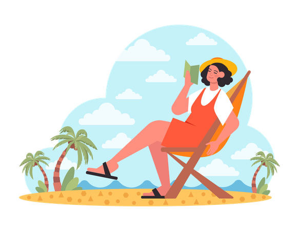 Woman is enjoying beach leisure  Illustration
