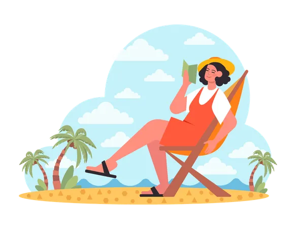 Woman is enjoying beach leisure  Illustration