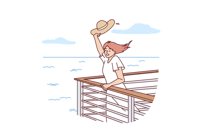 Woman is enjoying her ride on cruise travel  Illustration