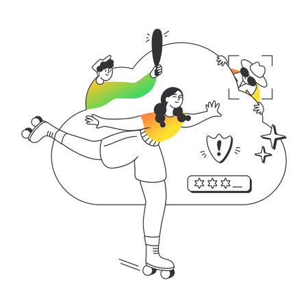 Woman is enjoying her strong data protection  イラスト