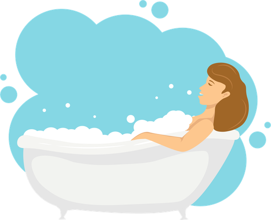 Woman is enjoying shower in bathtub  Illustration
