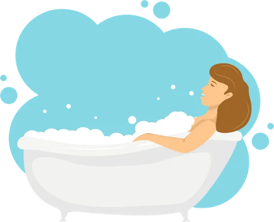 Woman is enjoying shower in bathtub  Illustration