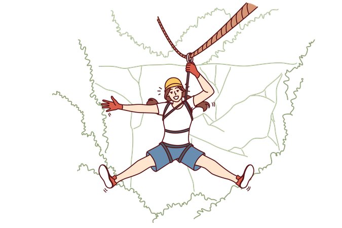 Woman is enjoying zipline  Illustration