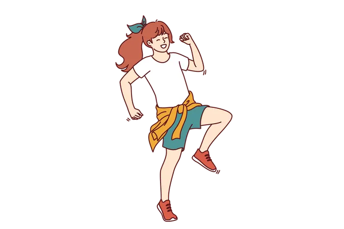 Woman is exercising on music  イラスト