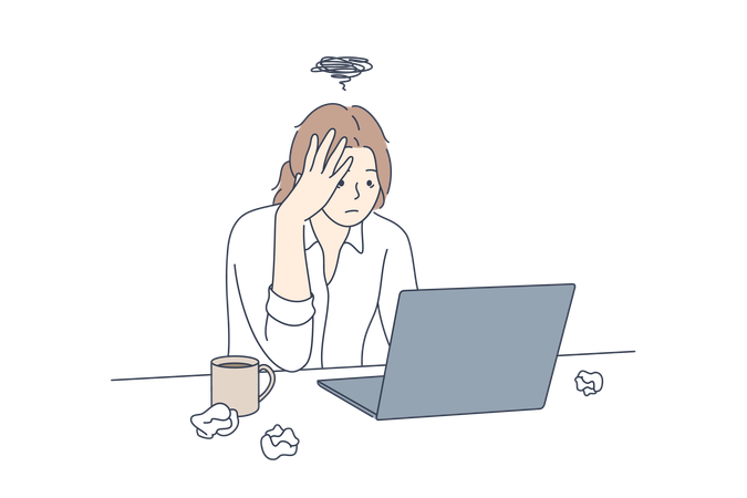 Woman is exhausted while working overtime  Illustration