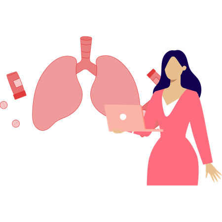 Woman is explaining about lungs on laptop  Illustration