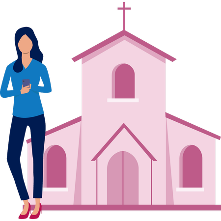 Woman is explaining bell tower  Illustration