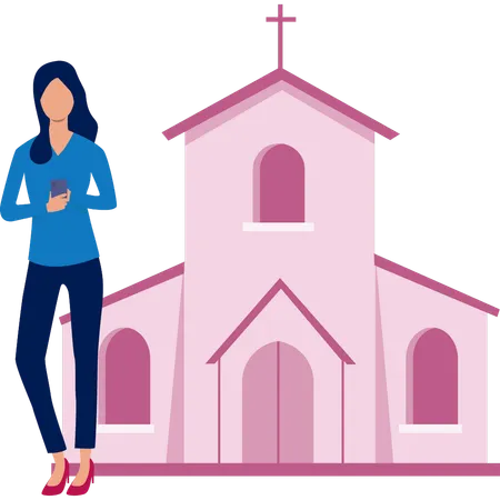 Woman is explaining bell tower  Illustration