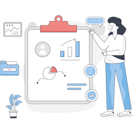 Woman is explaining business chart graph  Illustration