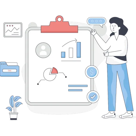 Woman is explaining business chart graph  Illustration