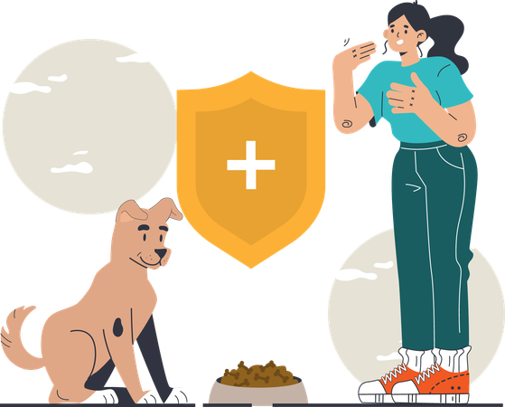 Woman is feeding dog's food  Illustration