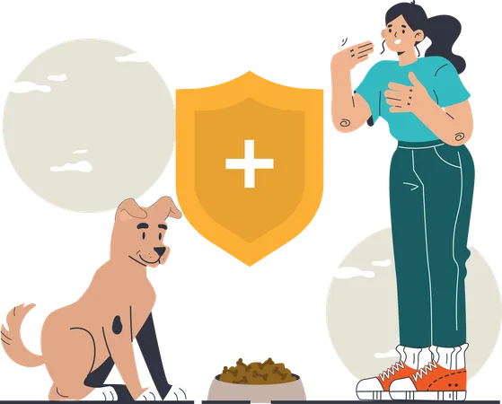 Woman is feeding dog's food  Illustration