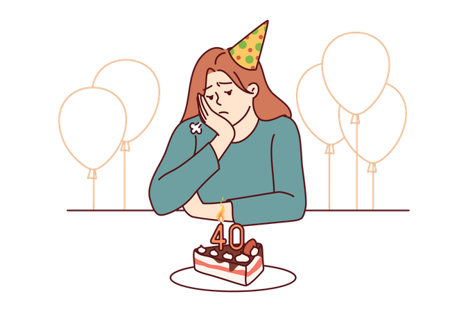 Woman is feeling lonely on his birthday  Illustration