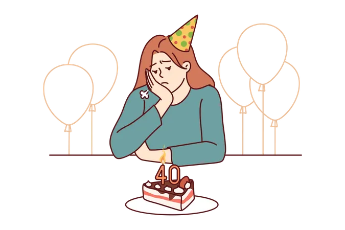 Woman is feeling lonely on his birthday  Illustration