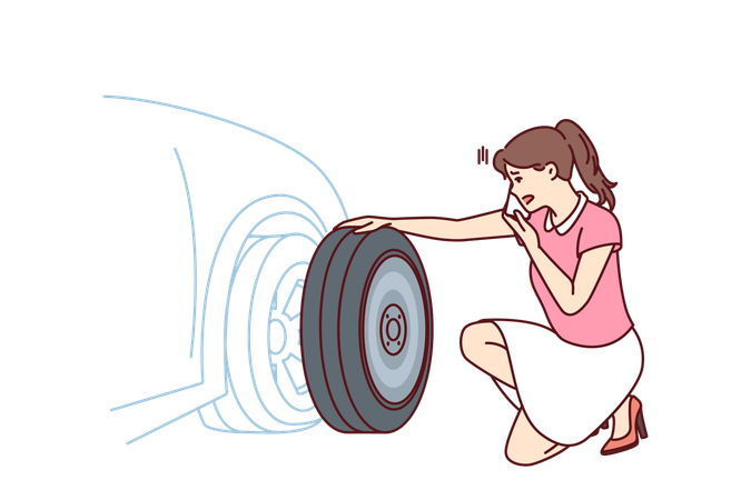 Woman is fixing car wheel  Illustration