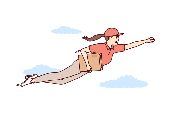 Woman is flying in sky for timely delivery  Illustration
