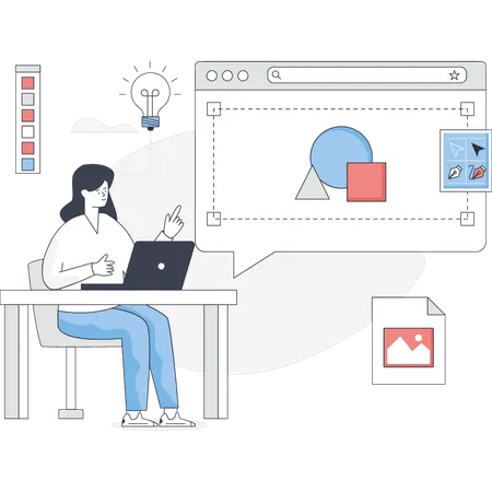 女性はグラフィックに関する新しいアイデアを得ている  イラスト