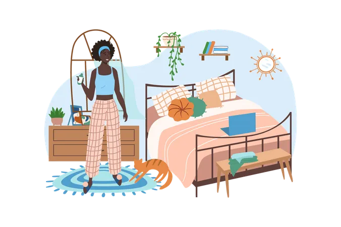 Woman is getting ready for her comfortable bed  Illustration
