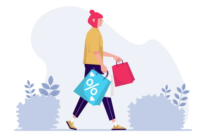 Woman is going for discount shopping  Illustration