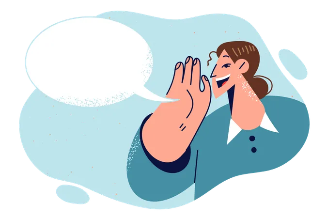 Woman Shouts With Hand Near Mouth And Dialog Cloud Urging People To Visit New Store Or Go Shopping Business Lady Promoter Joyfully Shouts To Announce Approach Of Black Friday Or Christmas Sales Illustration