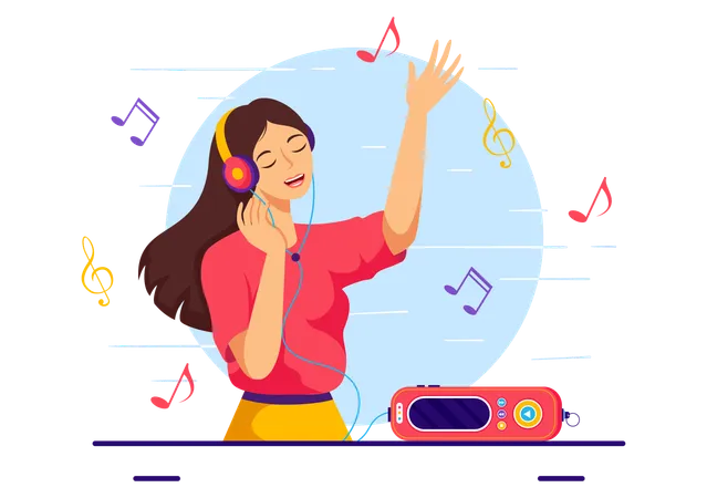 Woman is happy while listening romantic songs  Illustration