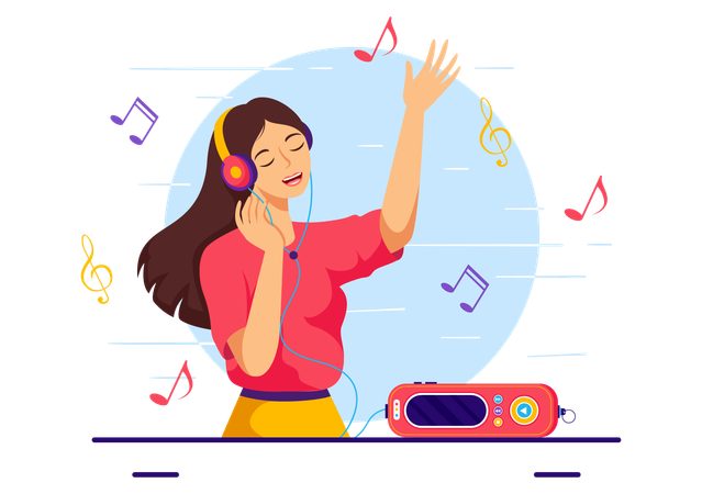 Woman is happy while listening romantic songs  Illustration