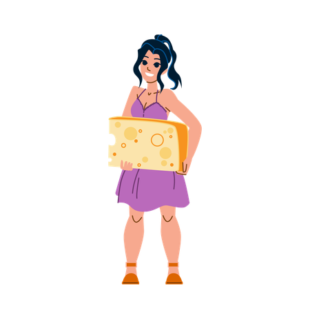 Woman is holding cheese cube  Illustration