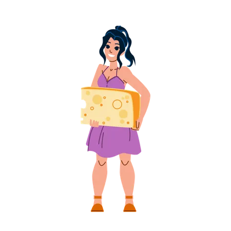 Woman is holding cheese cube  Illustration