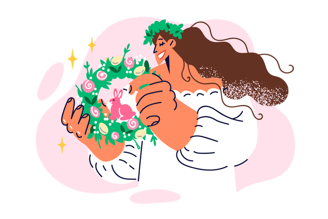 Woman is holding christmas wreath  Illustration
