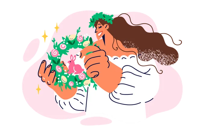 Woman is holding christmas wreath  Illustration