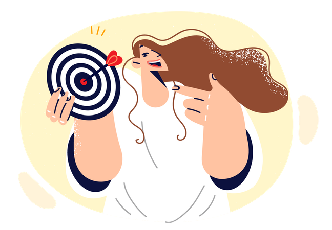Woman is holding dartboard  Illustration