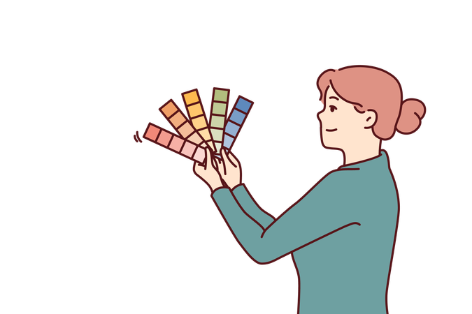 Woman is holding palette of colors  Illustration